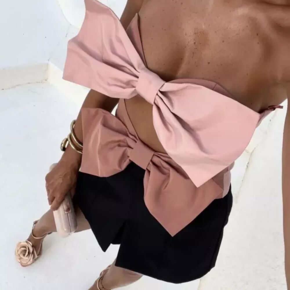 NWT Zara Woman Bow Cut Out Taffeta Top Bloggers Fav